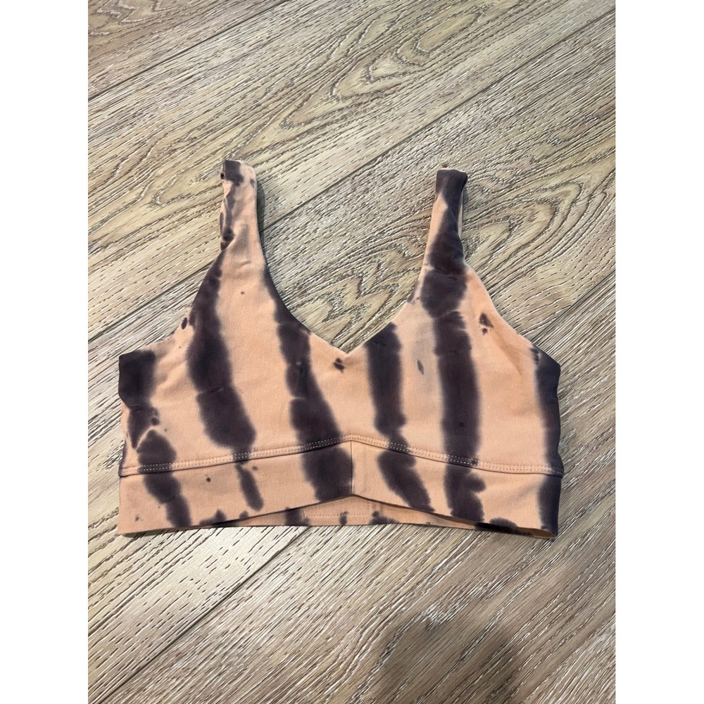 Lorna Jane Women Tan Brown Tie Dye V-Neck Sports Bra Athletic Top‎ Size Small